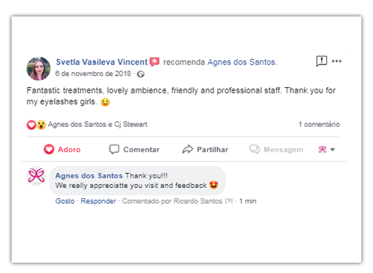 Agnes dos Santos eyelash extensions testmonials